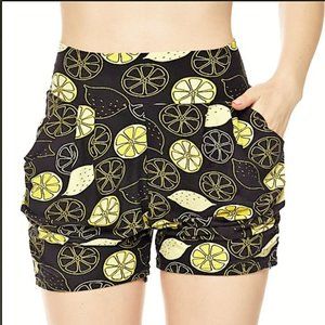 NWT Ladies Super Buttery Soft Harem Shorts, Lemons (S/M)